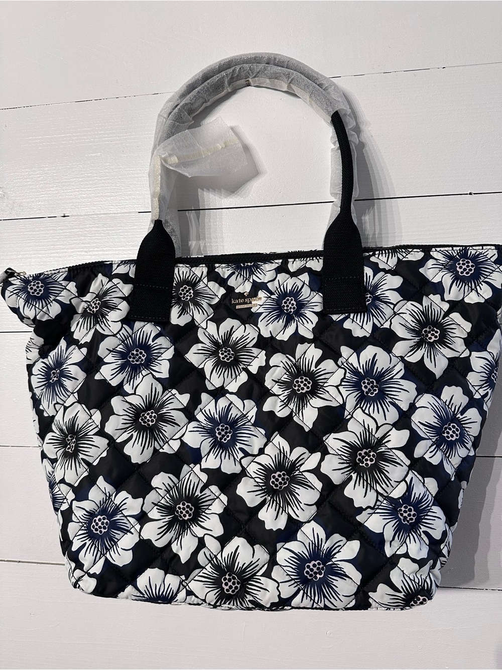 kate spade Black and White Floral Quilted Tote
